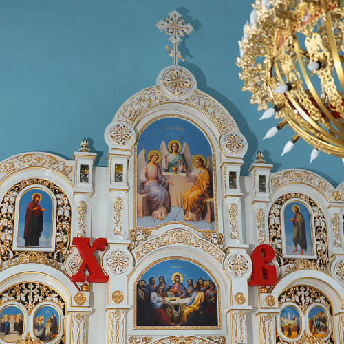 Иконостас деревянный резной "Благовещенский" трехъярусный белый с золотом (патина), 664х598,5х28 см фото 10