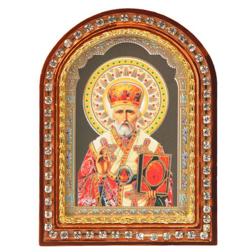Икона настольная святителя Николая Чудотворца, пластиковая рамка, 6,4х8,6 см
