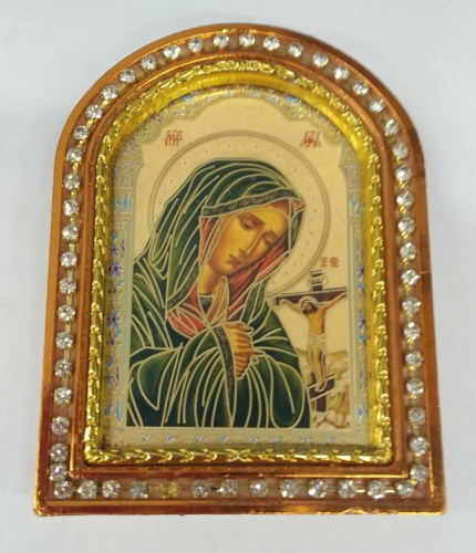 Икона настольная Божией Матери "Ахтырская", пластиковая рамка, 6,4х8,6 см, У-0790 фото 2