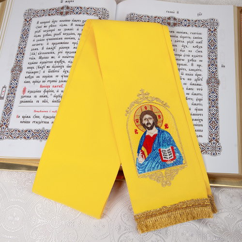 Закладка для Евангелия с иконой Спасителя желтая, 160х14,5 см фото 5
