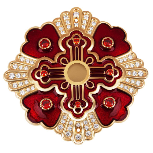 Мощевик накладной из ювелирного сплава в позолоте с эмалью и фианитами, Ø 75/9 мм