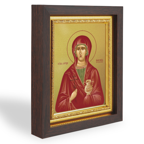 Икона великомученицы Анастасии Узорешительницы, в узком багете, цвет "темный дуб", на холсте, с золочением