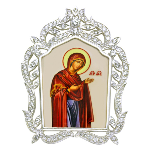 Накладки на митру (комплект из 4 штук) из ювелирного сплава в серебрении, с фианитами, №14 фото 3