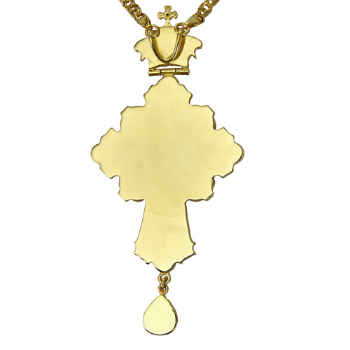 Крест наперсный из ювелирного сплава в позолоте с цепью, фианиты, высота 13 см фото 3