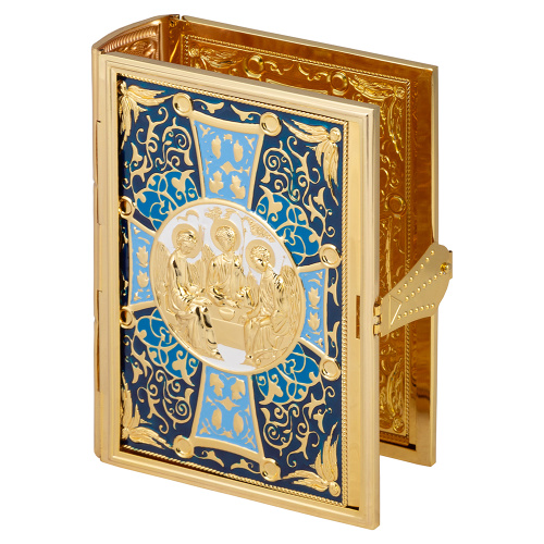 Оклад для Евангелия напрестольного, цинковый сплав, цвет "под золото", синяя эмаль, 16,5х6х24,5 см фото 8