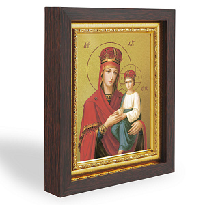 Икона Божией Матери "Споручница Грешных", в узком багете, цвет "темный дуб", на холсте, с золочением (14,3х17,4 см (под икону А7))