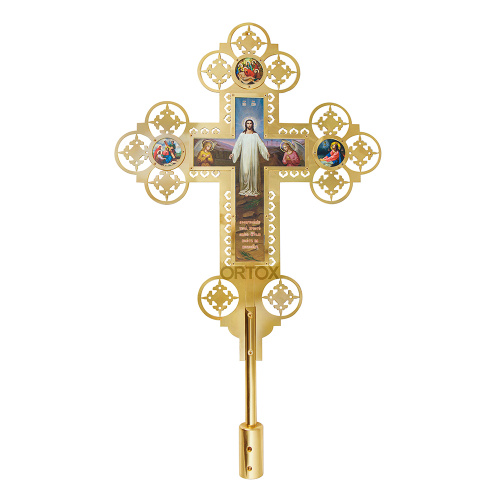 Запрестольные крест и икона с ликами Спасителя и Божией Матери "Феодоровская", комплект, латунь фото 4