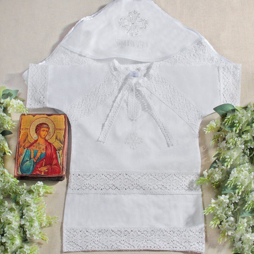 Комплект для крещения "Колокольчик" белый: рубашка и пеленка, хлопок, размер 74 фото 3