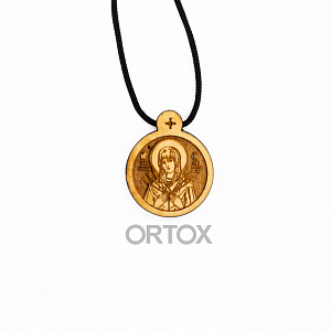 Образок деревянный с иконой Божией Матери "Семистрельная" (круглая форма, высота 2,5 см)