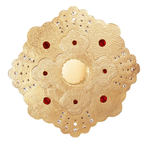 Мощевик накладной из ювелирного сплава в позолоте с эмалью и фианитами, Ø 75/9 мм фото 4