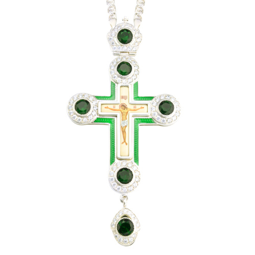 Крест наперсный серебряный с цепью, фианиты, высота 14 см фото 3