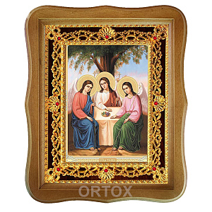 Икона Пресвятой Троицы, 22х27 см, фигурная багетная рамка (темный киот)