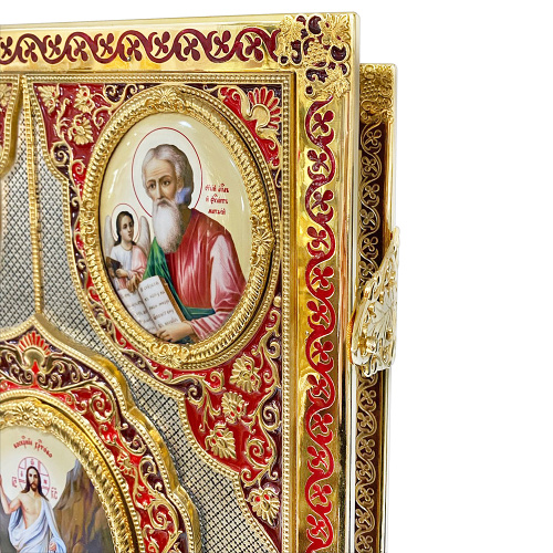Евангелие напрестольное, латунный оклад в позолоте, эмаль, 36х48 см фото 3