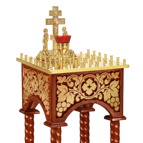 Панихидный стол на 36-50 свечей "Суздальский", цвет "кипарис" с золотом (поталь), колонны, резьба, 46х46х100 см фото 8