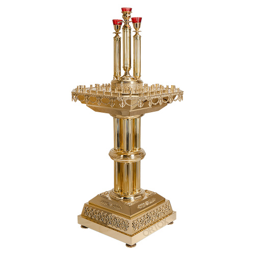 Подсвечник напольный на 100 свечей, под 3 лампады, латунь, высота 176 см фото 3