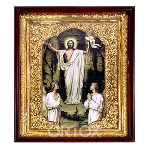 Икона большая храмовая Воскресение Христово, прямая рама (40х46 см)
