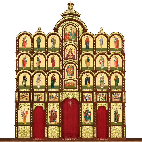Иконостас "Владимирский" пятиярусный, цвет "кипарис" с золотом, 690х860х45 см фото 4