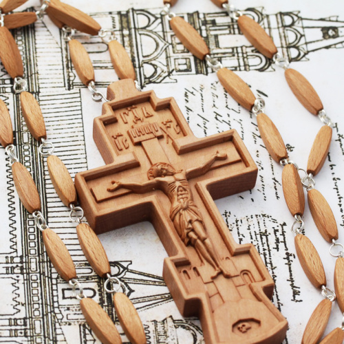 Крест наперсный деревянный резной, с цепью, 6,5х12 см фото 6