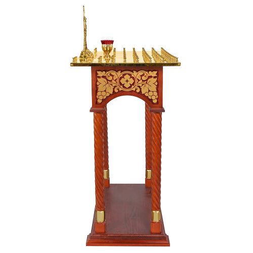 Панихидный стол на 70-100 свечей "Суздальский", цвет "кипарис" с золотом (поталь), колонны, резьба фото 4