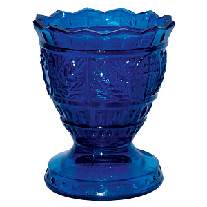 Лампада стеклянная "Лилия", синяя узорчатая, на ножке, высота 8,5 см, диаметр 7,2 см (для дома)