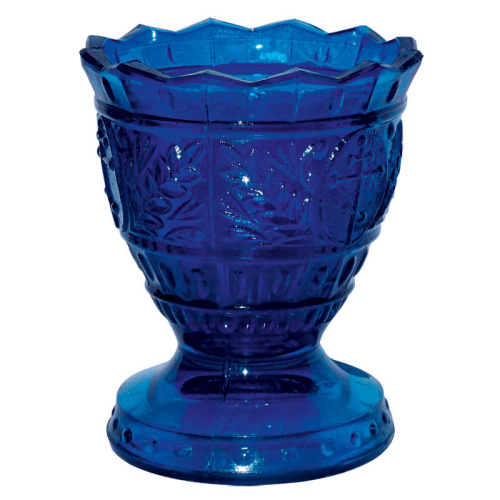 Лампада стеклянная "Лилия", синяя узорчатая, на ножке, высота 8,5 см, диаметр 7,2 см