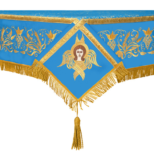 Пелена на престол комбинированная, голубая с золотом, вышивка фото 3