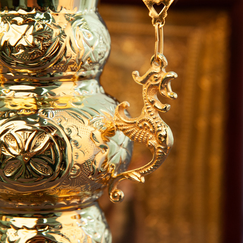 Лампада подвесная, латунь, покрытие под золото, 17,5х26,5 см фото 3