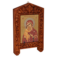 Икона Божией Матери "Феодоровская" на резной доске "Суздальская", холст с золочением
