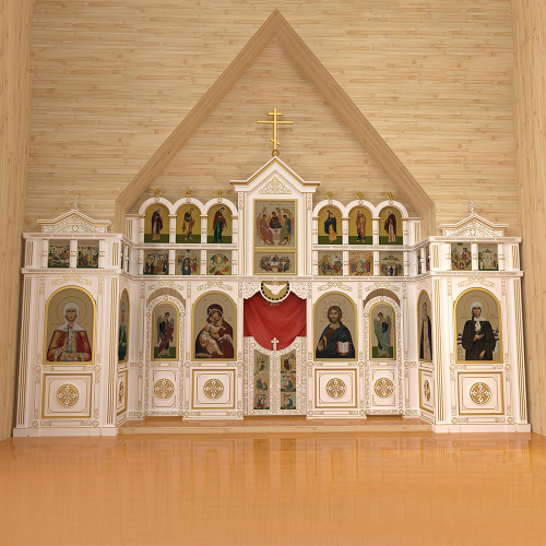 Иконостас трехъярусный (г. Москва), белый с золотом (патина), 865х603,5х120 см фото 2