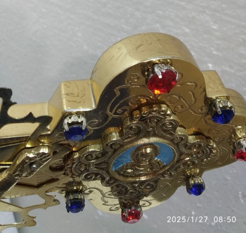 Крест настольный с подставкой, латунь, фианиты, эмаль, 28х68 см, №1, У 3-1841 фото 5