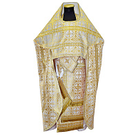 Иерейское облачение бело-золотое с иконой "Покров Пресвятой Богородицы", шелк