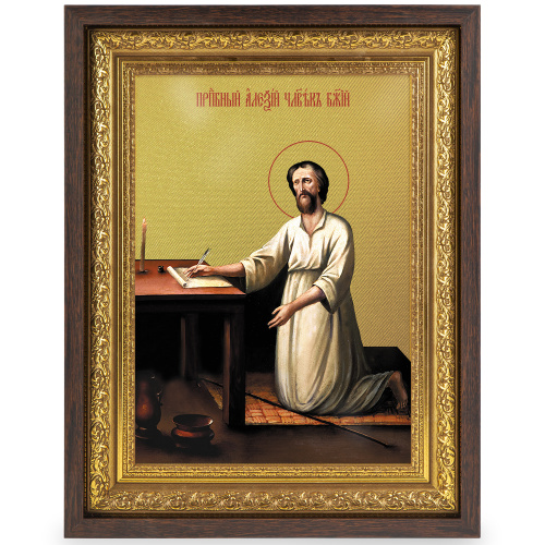 Икона преподобного Алексия, человека Божия, в широком багете, цвет "темный дуб", на холсте, с золочением фото 2