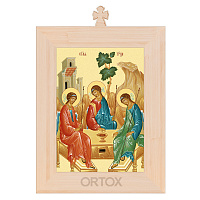 Икона Пресвятой Троицы в рамке с крестом, цвет "натуральное дерево"