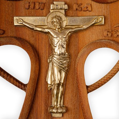 Крест постригальный деревянный с распятием из латуни, 9,1х22 см фото 4