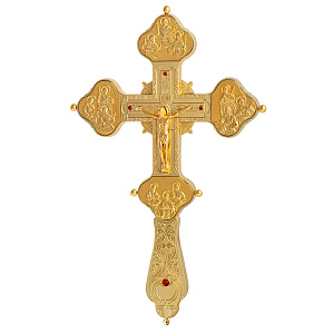 Крест напрестольный, гравировка, камни, цвет "под золото", 19,5х31 см (без подставки)