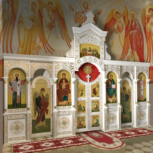 Иконостас одноярусный (Саратовская обл.), белый с золотом (патина), 488х378х22 см фото 2