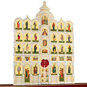 Иконостас "Владимирский" пятиярусный, белый с золотом (патина), 690х860х45 см (сосна)