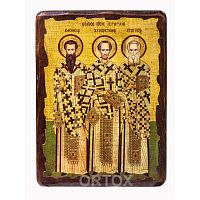 Икона трех святителей: Василия Великого, Григория Богослова, Иоанна Златоуста, 17х23 см, под старину