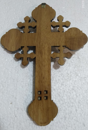Крест настенный деревянный с распятием из цинкового сплава, 19,5х27 см, У-0836 фото 5