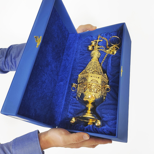 Кадило из ювелирного сплава ажурное в позолоте, высота 30 см фото 8