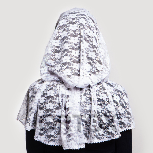 Неспадаемый платок кружевной (капор), белый, размер универсальный фото 4