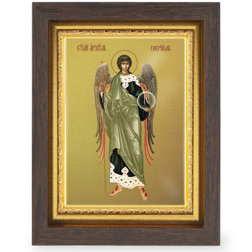 Икона Архангела Гавриила, в узком багете, цвет "темный дуб", на холсте, с золочением №2 фото 2