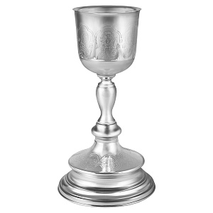 Потир из ювелирного сплава с чашей из мельхиора в серебрении на 0,75 л, 18,5х33,5 см (гравировка)