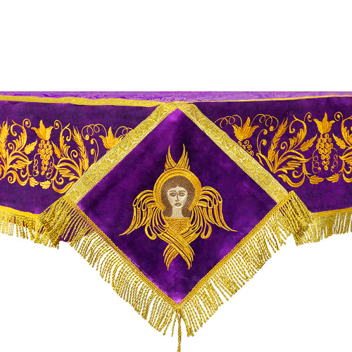 Пелена на престол комбинированная, фиолетовая с золотом, вышивка фото 5