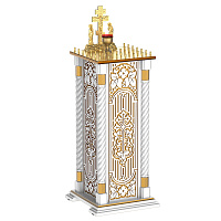 Панихидный стол на 36-50 свечей "Суздальский" белый с золотом (патина), тумба, резьба, 46х46х100 см