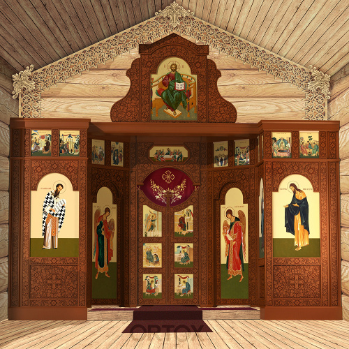 Иконостас "Суздальский" двухъярусный (Тверская область), цвет "кипарис", 480х426,5х152 см