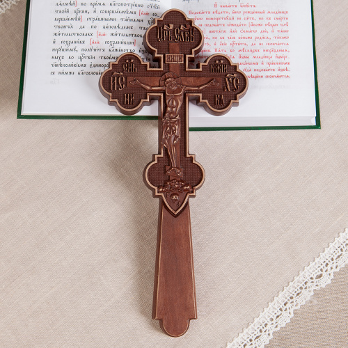 Крест требный деревянный темный резной, 12,5х27 см фото 3