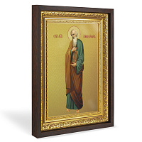 Икона святого апостола и евангелиста Иоанна Богослова, в широком багете, цвет "темный дуб", на холсте, с золочением
