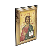 Икона Спасителя Господь Вседержитель в пластиковой рамке, черная с золотом, 13х1,5 х18 см