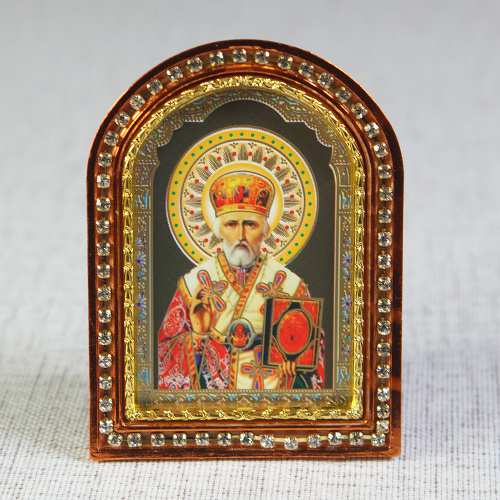 Икона настольная святителя Николая Чудотворца, пластиковая рамка, 6,4х8,6 см фото 6